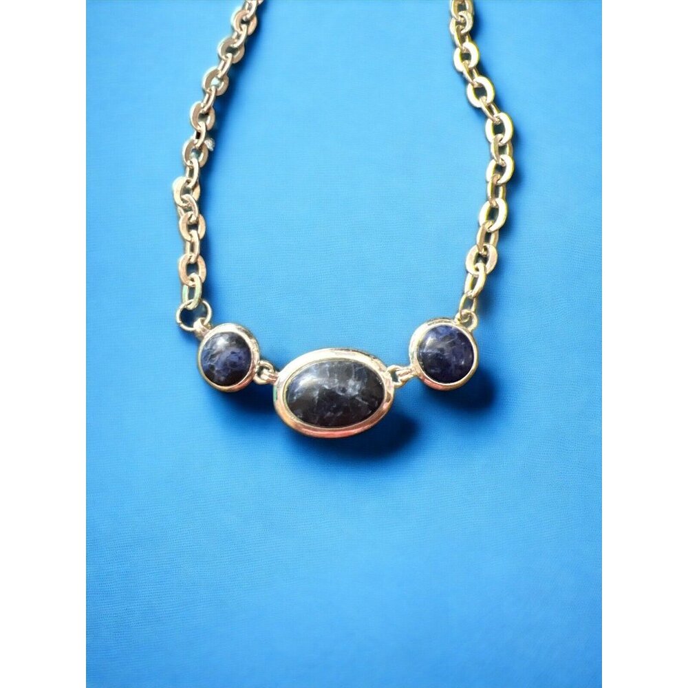 Silver Chain Necklace with Royal Blue Stones
